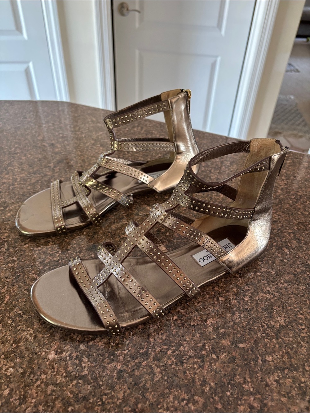Jimmy Choo Ladies Nix Metallic Gladiator Flat Studded Strappy Sandals-9